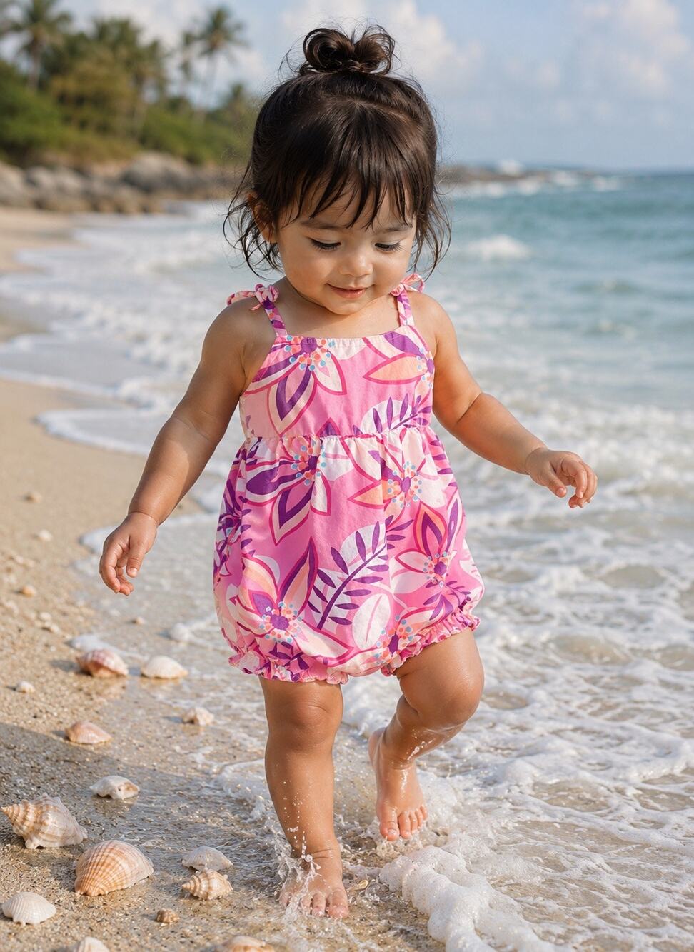 EUC Old Navy Tropical Floral Print Playsuit Romper 12-18mths